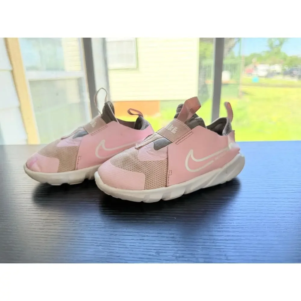Nike Flex Runner 2 Pink White Slip On Sneakers Kids Size 10C Athletic Shoes